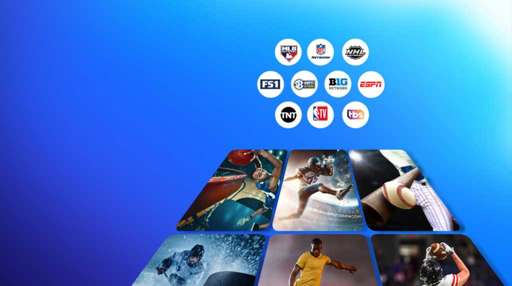 Image of sports channel logos and panels showing various sporting events