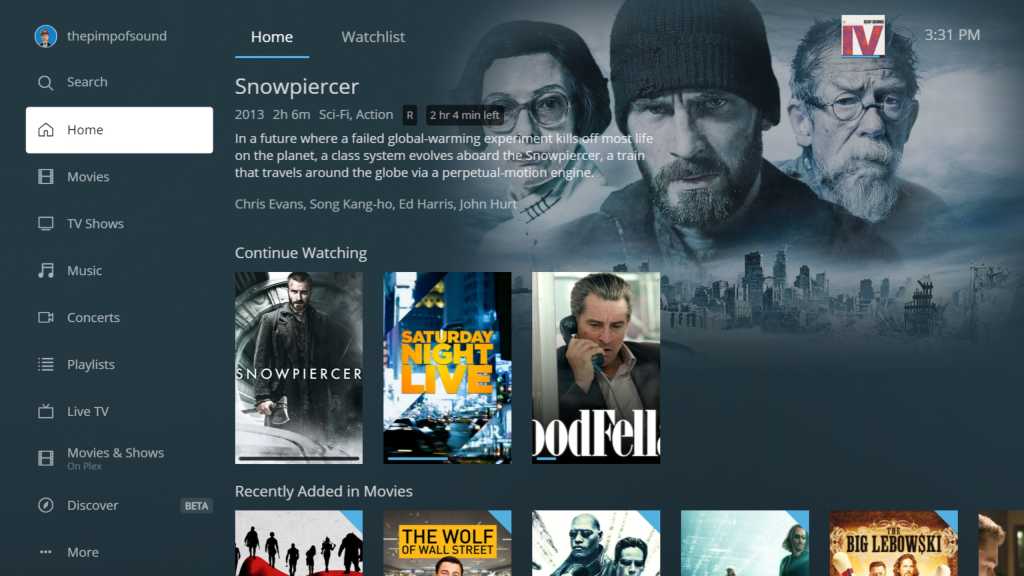Plex HTPC home screen