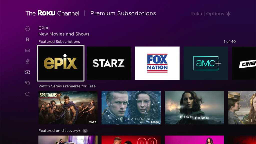 Roku Premium Subscriptions landing page
