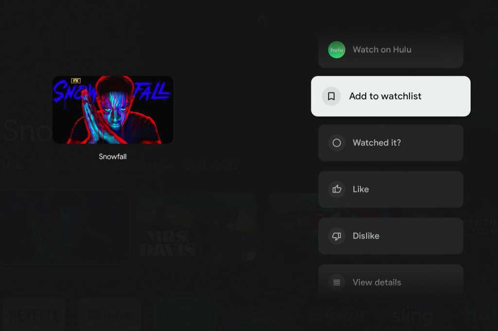 Long-press menu on Google TV