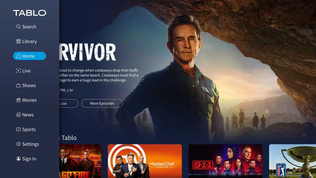 Tablo's new Roku app with left sidebar navigation