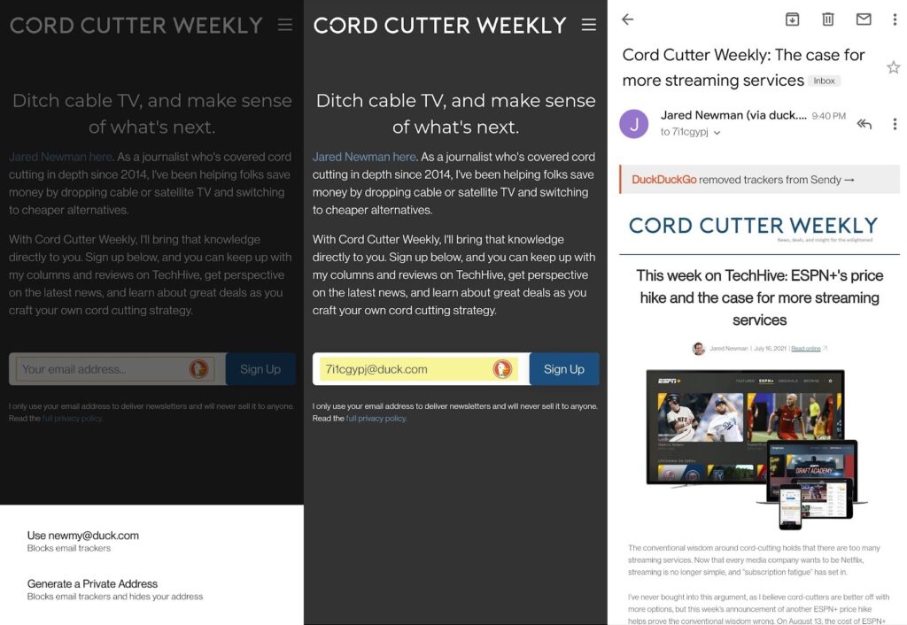 DuckDuckGo's email privacy tools