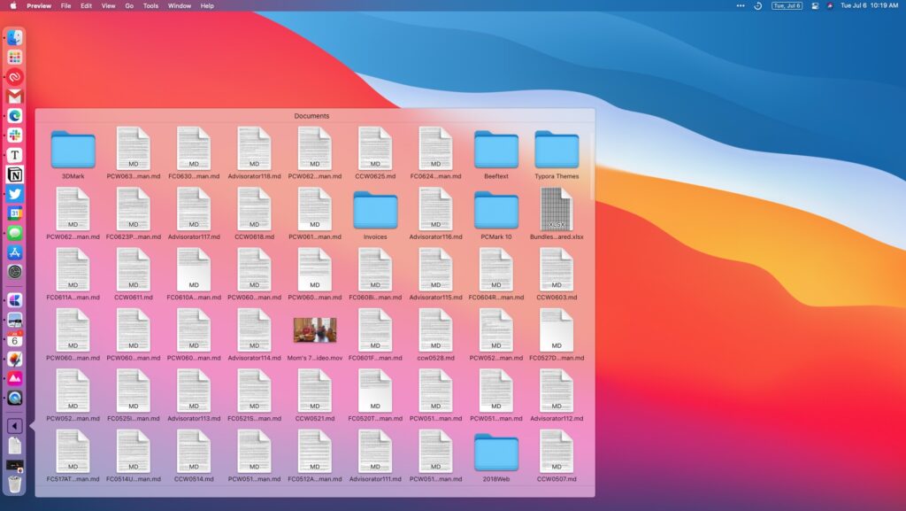 Viewing a folder from the Dock
