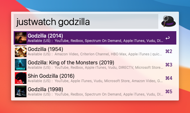 JustWatch Workflow in Alfred